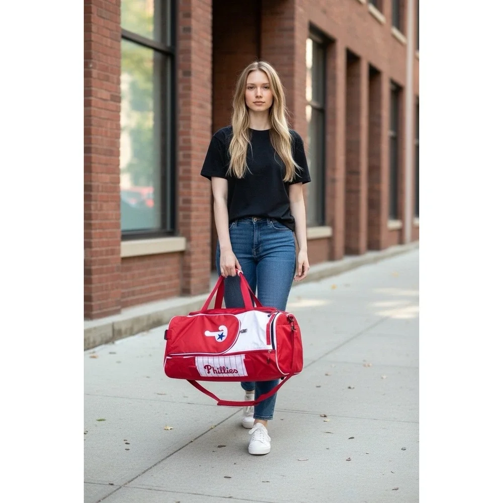 Philadelphia Phillies Duffel Bag - Roadblock Style- Red/White Very Good